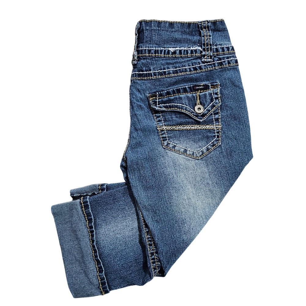 Angels Women 28 Blue Denim Capri Jeans Y2K Cuffed Cropped Pants - Picture 5 of 12